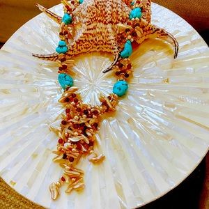 Beautiful freshwater pearls with turquoise biwa